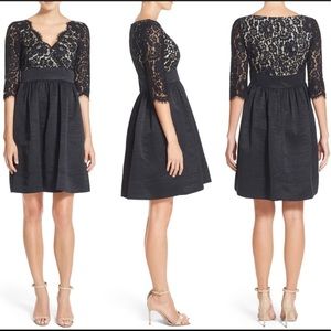 Eliza J Fit and Flare Lace Dress NWT 4 Black 3/4 Sleeve Faille